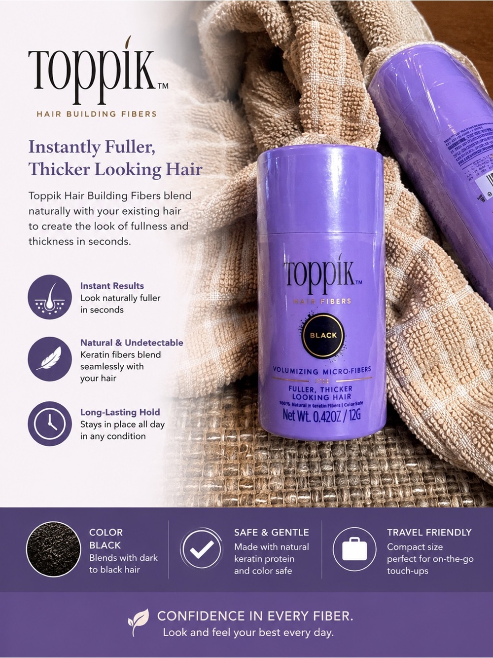 Toppik Black Hair Building Fibers - Volumizing Micro-Fibers Unisex